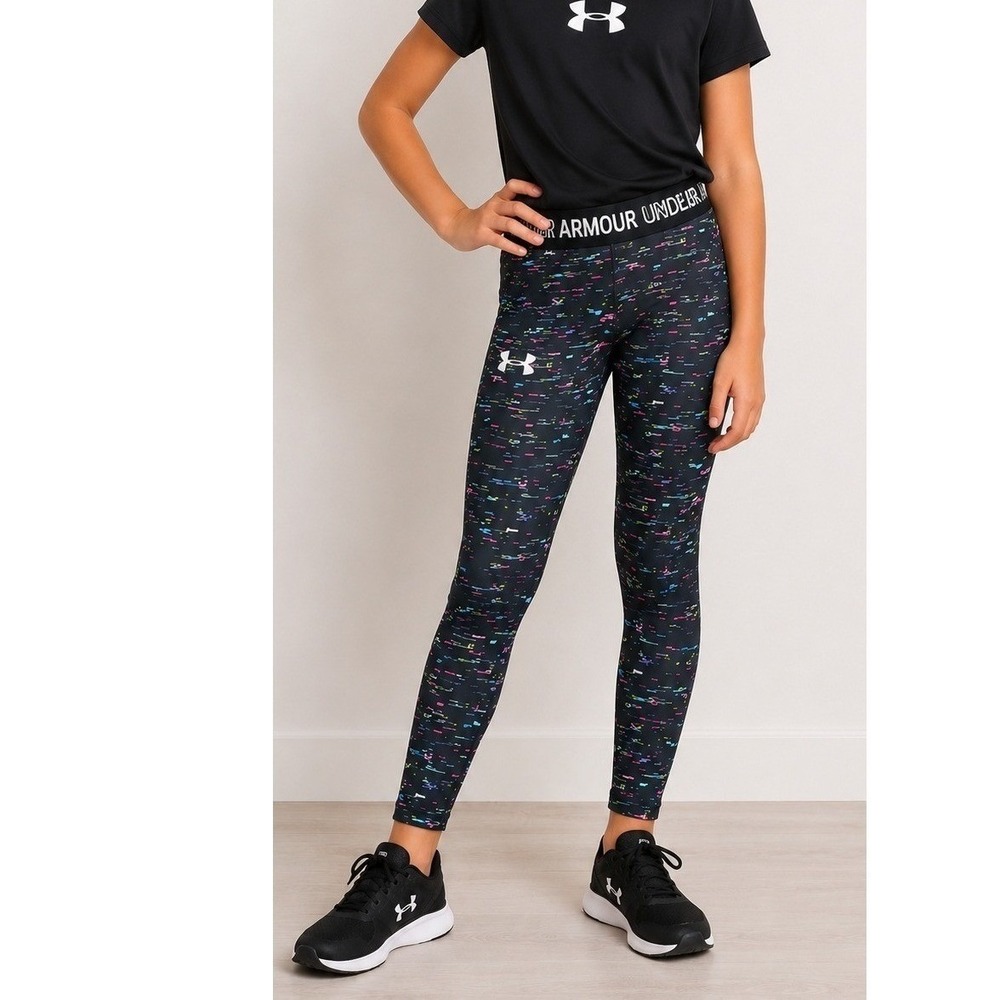 Under Armour Leggings Girls Large Black Multicolor HeatGear Athletic